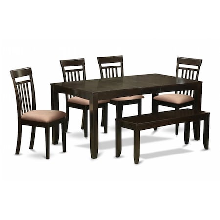 East West Furniture 6 Piece Kitchen Table With Bench-Kitchen Tables With Leaf and 4 Kitchen Dining Chairs Plus Bench LYCA6-CAP-C